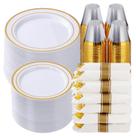 Conjunto de louças Goodluck, 700 peças de plástico dourado para 100 convidados