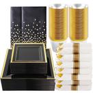 Conjunto de louças Goodluck para 50 convidados preto com acabamento dourado