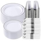 Conjunto de louças Goodluck Silver Plastic 350 unidades para 50 convidados