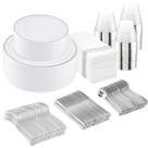 Conjunto de louças I00000 350 unidades de plástico prateado para 50 convidados Conjunto de louças I00000 350 unidades de plástico prateado para 50 convidados