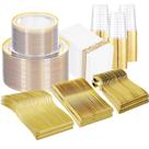 Conjunto de louças I00000 700 peças para 100 convidados com acabamento dourado