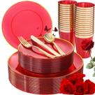 Conjunto de louças LIYH 180 peças de plástico vermelho transparente com pratos dourados