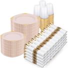 Conjunto de louças Nervure 700 unidades de pratos de ouro rosa para 100 convidados Conjunto de louças Nervure 700 unidades de pratos de ouro rosa para 100 convidados