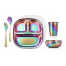 Conjunto de louças para crianças AIEVE em aço inoxidável, 5 peças Rainbow
