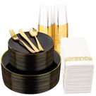 Conjunto de louças Supernal Black & Gold 350 unidades com talheres