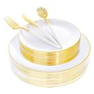 Conjunto de louças Supernal em plástico branco/dourado 150 unidades