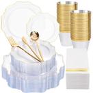 Conjunto de louças WDF Clear Gold de 50 peças para casamento/festa Conjunto de louças WDF Clear Gold de 50 peças para casamento/festa