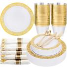 Conjunto de louças WELLIFE 175 unidades de ouro com pratos, copos e talheres Conjunto de louças WELLIFE 175 unidades de ouro com pratos, copos e talheres