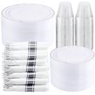 Conjunto de louças WELLIFE 350 peças de plástico prateado 50 hóspedes