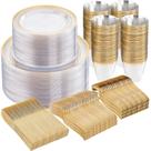 Conjunto de louças WELLIFE 600 unidades com acabamento dourado para 100 convidados