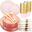 Conjunto de louças WELLIFE de plástico rosa transparente, 210 unidades para festas