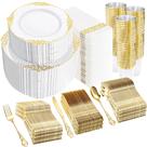 Conjunto de louças YOUBET 700PCS de plástico dourado para 100 convidados