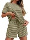 Conjunto de lounge feminino Tankaneo de 2 peças listrado verde militar