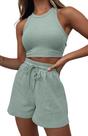 Conjunto de lounge Lingswallow, 2 peças, blusa curta e shorts sem mangas