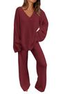 Conjunto de Lounge PRETTYGARDEN Suéteres Dos Piezas Rojo Vino Talla S
