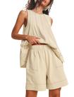 Conjunto de lounge Tomosc feminino casual de verão, 2 peças, bege, 18 W