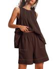 Conjunto de lounge Tomosc feminino casual de verão, 2 peças de café 18W