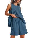 Conjunto de lounge Tomosc, roupas casuais de verão para mulheres, azul marinho