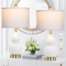 Conjunto de luminárias de mesa Rinweey de 2 cabaças duplas de cerâmica branca