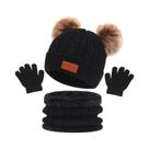 Conjunto de Luvas, Cachecol e Gorro de Malha para Crianças - Com Bola de Pele