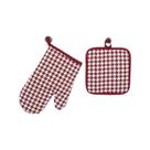 Conjunto de luvas de forno quadriculado de duas cores, vermelho resistente ao calor
