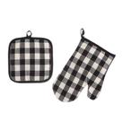 Conjunto de luvas e almofadas resistentes ao calor em preto e branco quadriculado