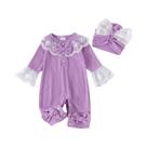 Conjunto De Macacão De Manga Comprida Com Gola De Renda Multicolorida Para Meninas De 0 a 1 Ano Com Conjunto De Macacão De Manga Comprida Com Gola De Renda Multicolorida Para Meninas De 0 a 1 Ano Com