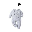 Conjunto De Macacão De Manga Longa Com Gola Redonda Para Bebê Menino Outono Inverno Com Chapéu,