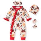 Conjunto de macacão de Natal Aalizzwell para meninas com chapéu e luvas