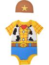 Conjunto de macacão e chapéu de cosplay Toy Story Woody Newborn Baby Boys da Disney Pixar de 6 a 9 meses