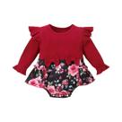 Conjunto De Macacão Para Bebê Menina Com Estampa Floral Vermelha, Manga Longa, Saia Com Babados,