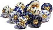 Conjunto de maçanetas de pedra cerâmica azul Owlkraft de 12 7,5 cm