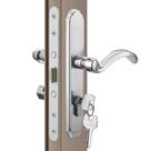 Conjunto de maçanetas Storm MaxxGeek para Pella com chave de níquel escovado Conjunto de maçanetas Storm MaxxGeek para Pella com chave de níquel escovado