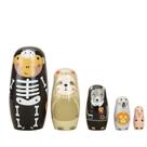 Conjunto de madeira com 5 camadas de bonecas russas para animais de Halloween