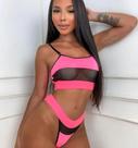 Conjunto de malha e tule rosa neon G