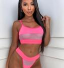 Conjunto de malha e tule rosa neon GG