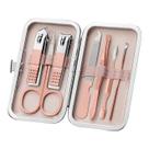 Conjunto de Manicure Rosa em Aço Inoxidável com 7 Ferramentas Essenciais