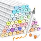 Conjunto de marcadores em tons pastel Caliart, 61 cores, pincel duplo e ponta fina