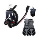 Conjunto De Máscara De Snorkel Para Adultos Com Fins De Silicone De Duplo Tubo, Visão Panorâmica,