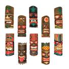 Conjunto de máscaras decorativas Tiki Zeckos em madeira polinésia esculpida à mão