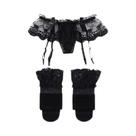 Conjunto De Meias Com Cinta-Liga De Renda Feminina, Suspensórios Jacquard, Saia Mini De Cetim Com