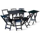 Conjunto de Mesa 1,10x70 e Mesa Aparador Dobrável com 6 Cadeiras Tarimatã - Preto Conjunto de Mesa 1,10x70 e Mesa Aparador Dobrável com 6 Cadeiras Tarimatã - Preto