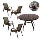 Conjunto de Mesa 1,20m Ripada + 4 Cadeiras Tela Sling e Aluminio Piscina Jardim