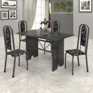 Conjunto de Mesa 120x75cm Tampo Ardósia com 4 Cadeiras Lavínea Preto/Martelado Prata/Floral
