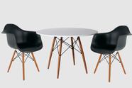 Conjunto De Mesa 2 Poltronas Pretas Eames 90 Cm Base Madeira Tampo Branco