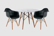 Conjunto De Mesa 2 Poltronas Pretas Eames 90 Cm Base Madeira Tampo de Vidro