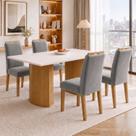 Conjunto de Mesa 4 Lugares Isla e Cadeiras Lyra em MDF Cinamomo e Off White