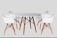 Conjunto De Mesa 4 Poltronas Brancas Eames 90 Cm Base Madeira Tampo Branco