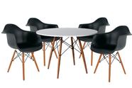 Conjunto De Mesa 4 Poltronas Pretas Eames 90 Cm Base Madeira Tampo Branco