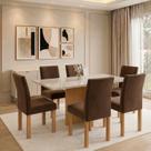 Conjunto de Mesa 6 Lugares Carol com Vidro 160x80cm e Cadeiras Espanha Cinamomo Off White